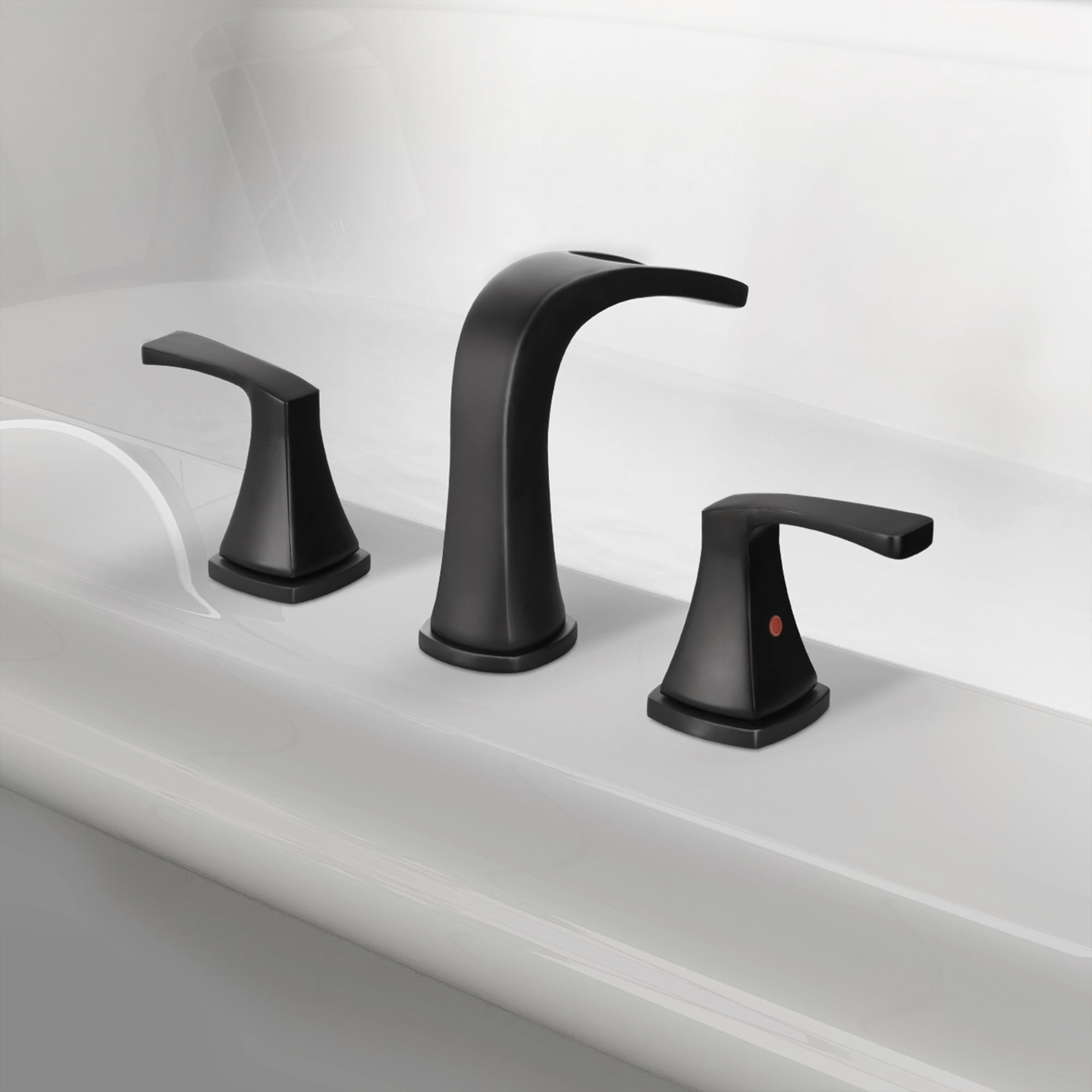 PARLOS Matte Black 2-Handle Widespread Waterfall Roman Bathtub with Hot & Cold Supply Lines