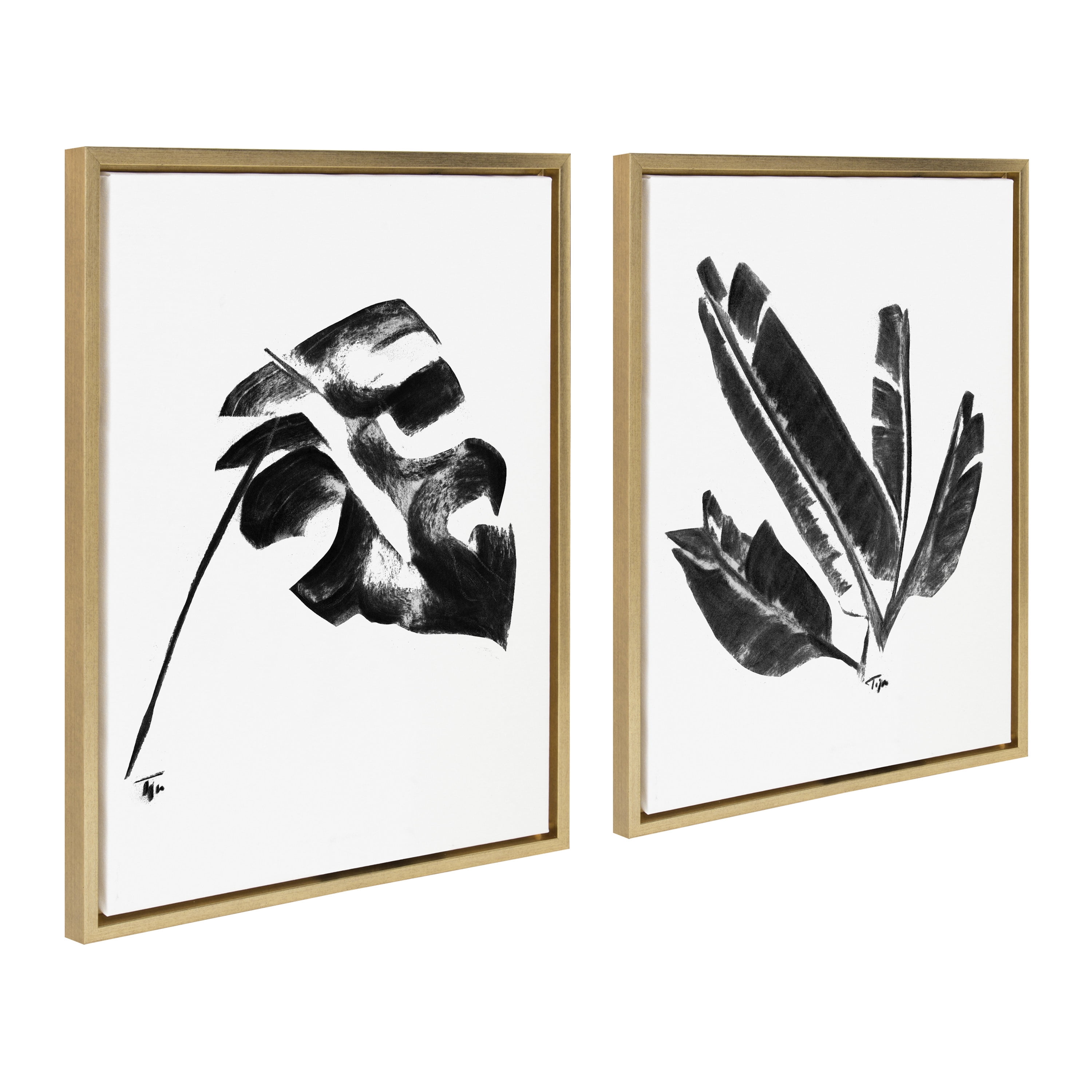 Sylvie 582 Monstera and 583 Banana Leaf 18 in x 24 in Framed Painting Canvas Art Prints, by Kate and Laurel Set of 2