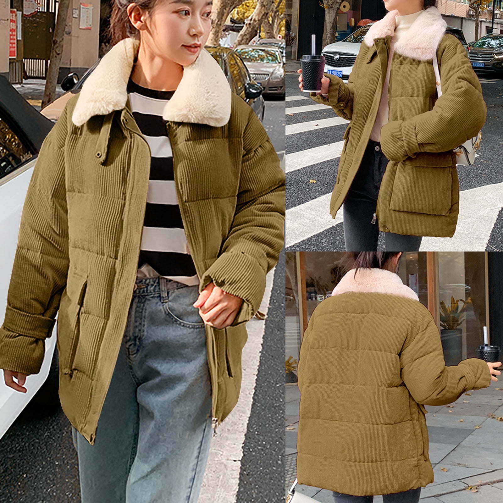 Hjcommed Manteau Long et Mince en Coton à Capuche pour Femmes, Mode Hiver, Café