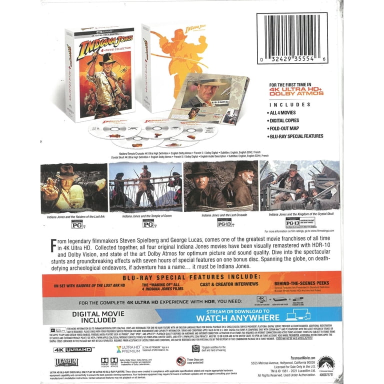 Indiana Jones: 4-Movie Collection (4K Ultra HD + Digital) Blu-Ray