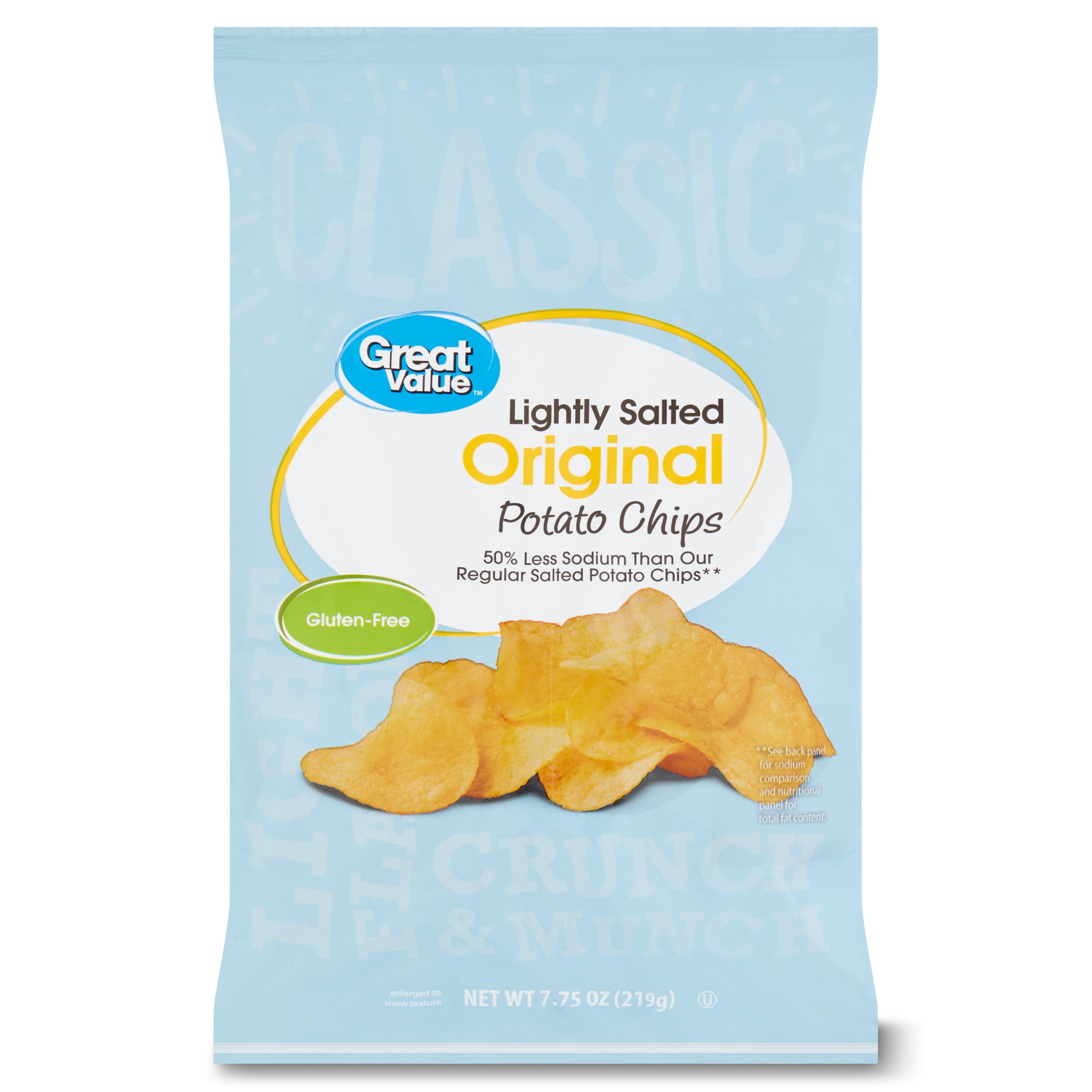 Great Value Lightly Salted Original Potato Chips, 7.75 oz