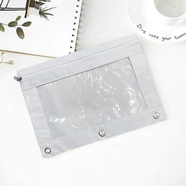 Estuche para lápices de 3 anillas con cremallera | Bolsa transparente de PVC para documentos | Estuche para bolígrafos de gran capacidad con carpeta desmontable para archivadores