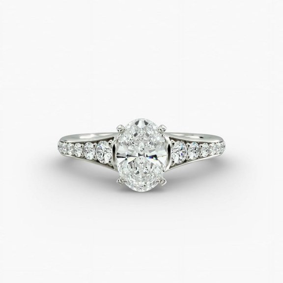First Jewelry Stamped 14K White Gold Plated Anniversary Solitaire Moissanite Band - 1.7 Ct Oval Cut Moissanite Wedding Engagement Ring - Casual Office Jewelry - Proposal Ring for Women