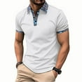 thumbnail image 2 of POTETI Collared Mens Polo Shirts Casual Short Sleeve Shirts Waffle Loose Solid Patchwork Tops, 2 of 3