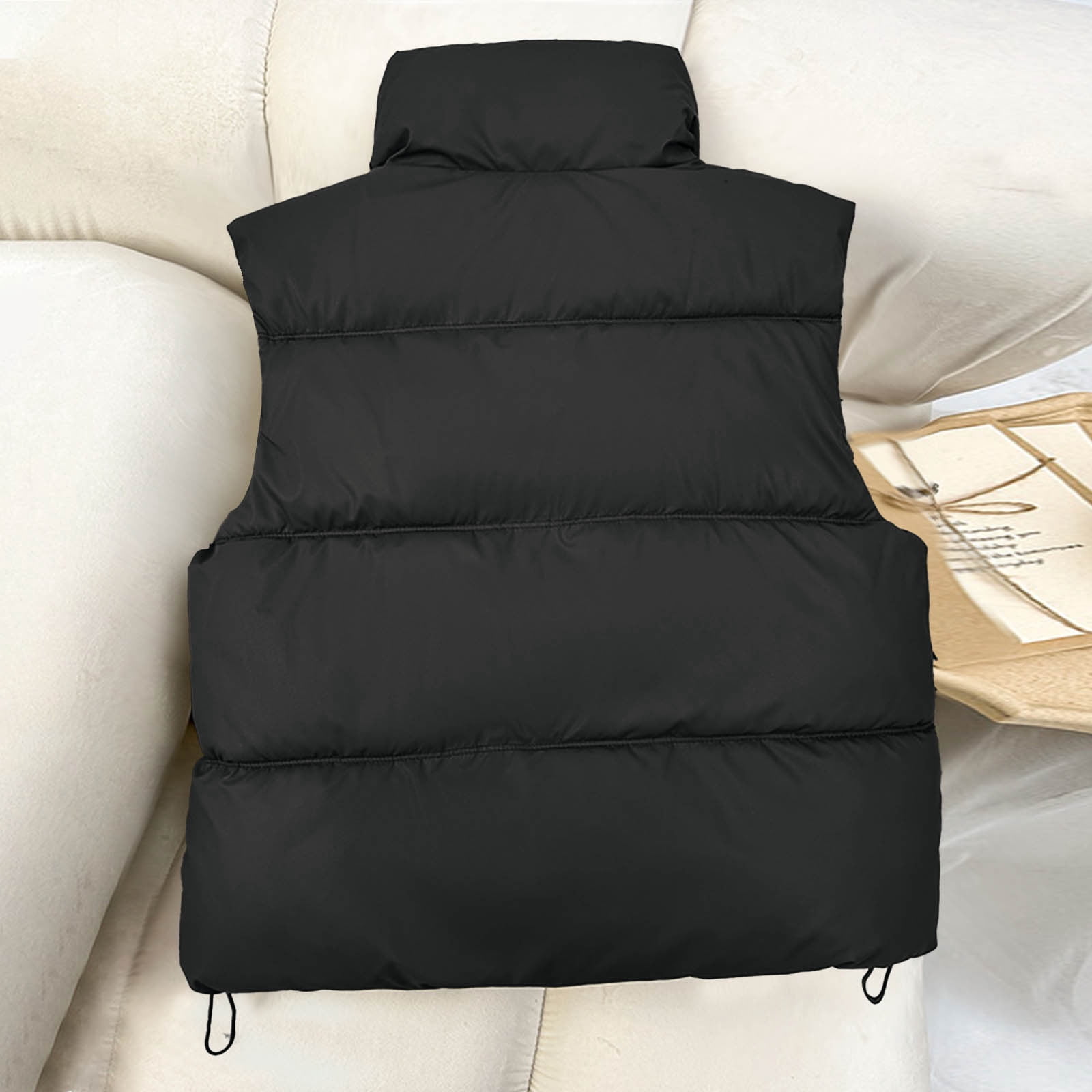 Ofreoo Womens Solid Color Loose Standing Collar Cotton Jacket Sleeveless Cotton Jacket Fall Outfits for Women 2024 Holiday Gift Finder