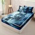 thumbnail image 2 of Manfei Mystic Moon Wolf Zipper Full Size Comforter Sets with Fitted Sheet and 2 Pillowcases,Calm Woodland Zipper Bedding Set,Navy Blue,Black Reversible,4pcs, 2 of 8