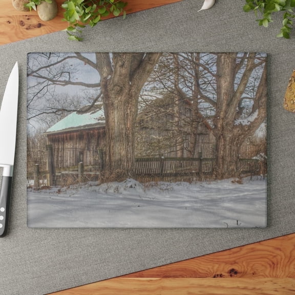 U R There Photography English Road Grey Rustic Farmhouse Tempered-Glass Cutting Board 11"x 15"