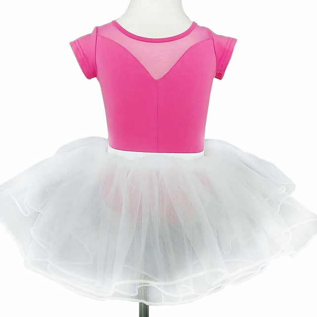 Robe de Danse à Manches Courtes pour Filles Jupe Tutu de Ballet Robe de Performance Jupon Vêtements d'Entraînement Ensemble Deux Pièces