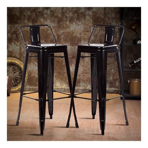 Beymill Industrial Counter Bar Stools Set of 2, Black Metal Chairs with Back Stackable Tolix-Style Modern Barstools, 30 Inch Seat Height