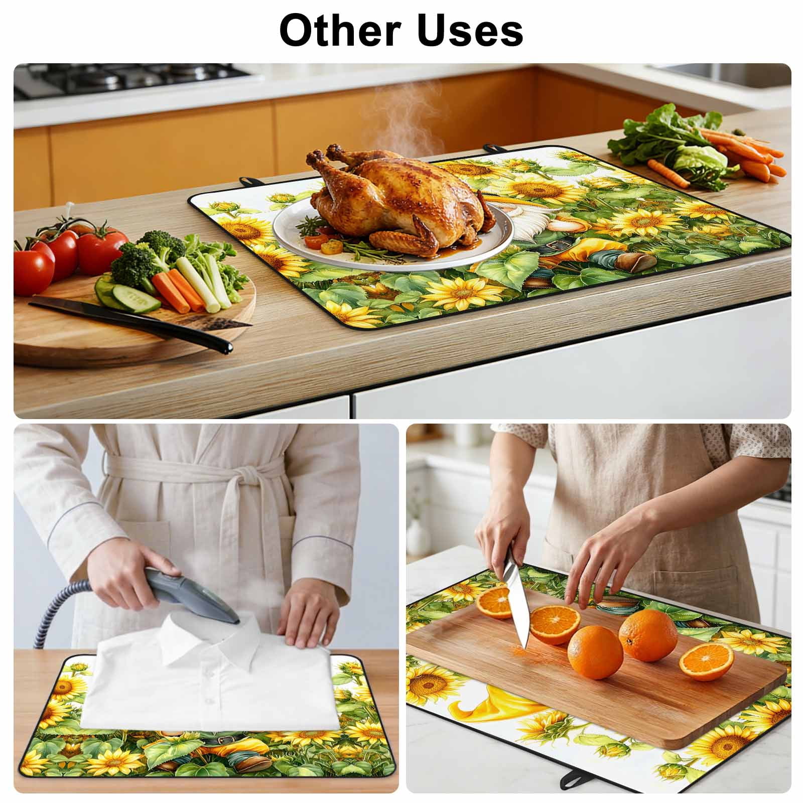 Sunflower Gnomes Stove Top Cover for Electric Stove, Heat-proof & Non Slip Glass Top Stove Cover Protector, Spring Summer Botanical Florals Kitchen Flat Cooktop Rubber Mat 31x24 Inches