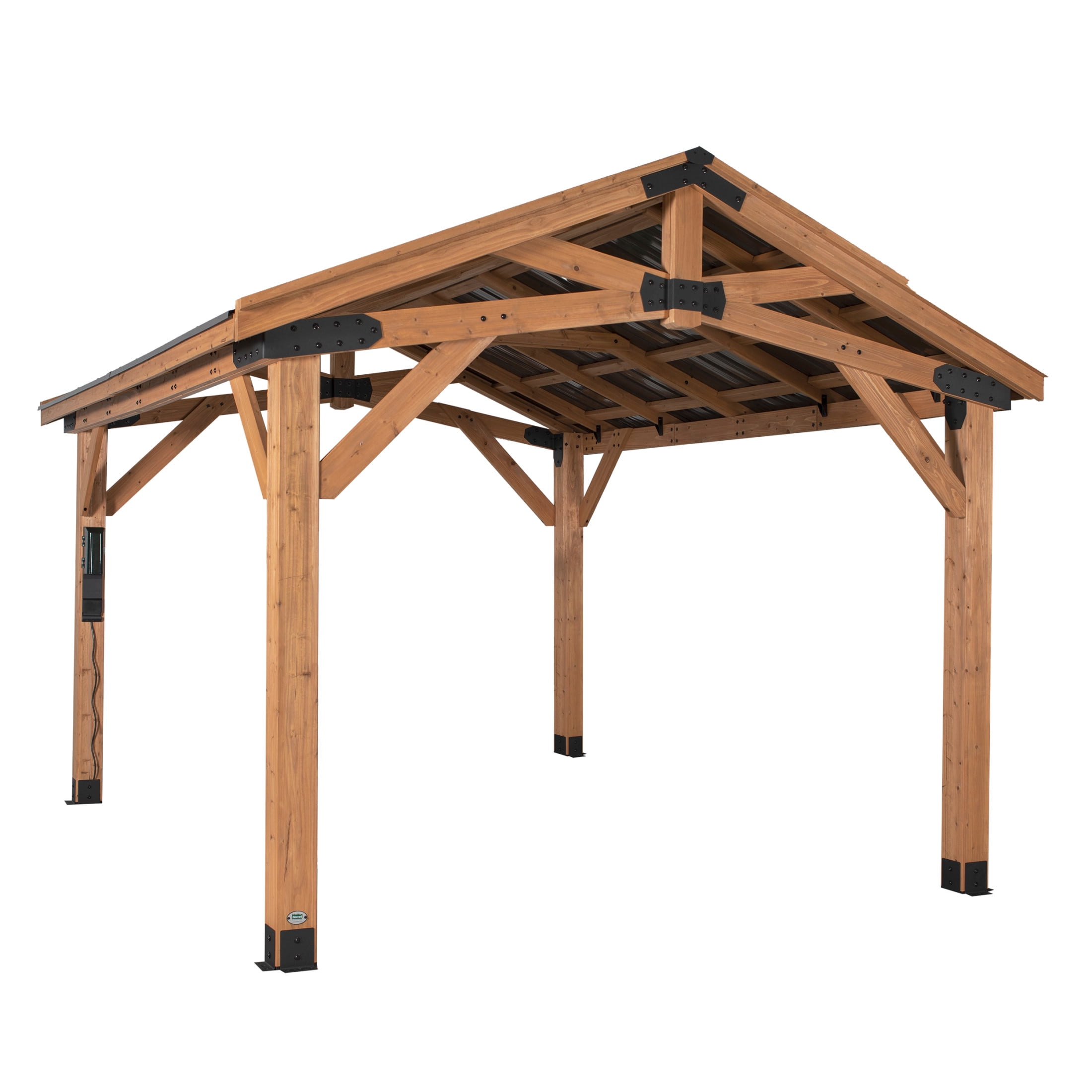 Backyard Discovery Norwood 14' x 10' Cedar Wood Gazebo, Galvanized Steel Roof, PowerPort