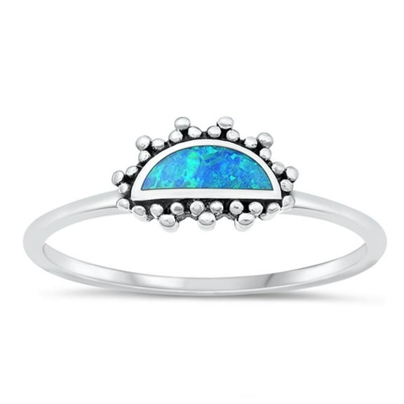 CHOOSE YOUR COLOR Blue Simulated Opal Sunrise Ring .925 Sterling Silver Sunset Band CZ Female Size 6