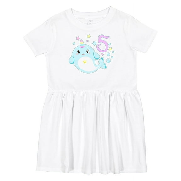 Inktastic Happy 5th Birthday with Cute Narwhal Stars and Bubbles Girls Toddler Dress