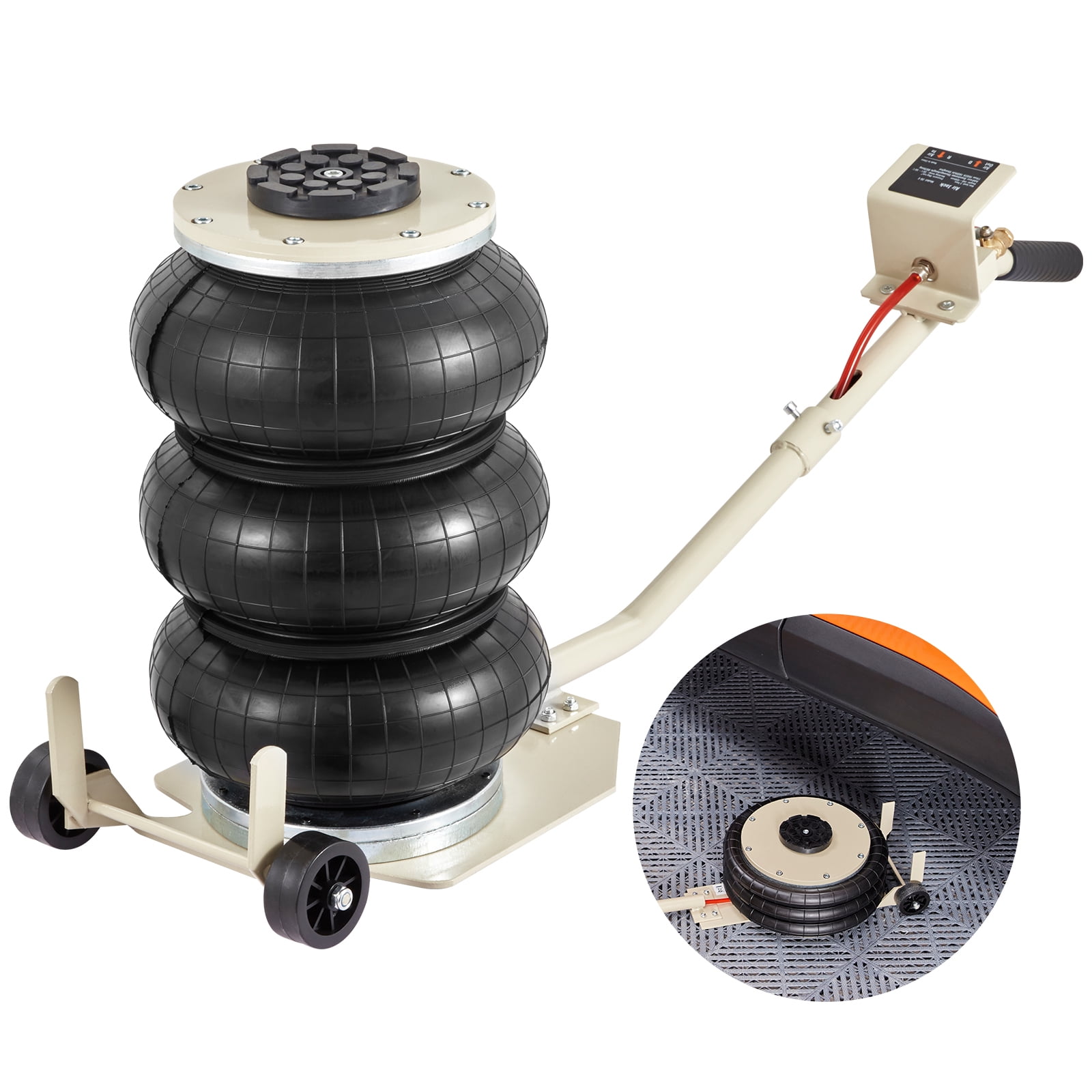 KFFKFF Air Jack, 3 Ton/6600 lbs Triple Bag Air Jack, Airbag Jack with Six Steel Pipes, Lift up to 17.7 inch/450 mm, 3-5 s Fast Lifting Pneumatic Jack, with Long Handles for Car, Garage, Repair
