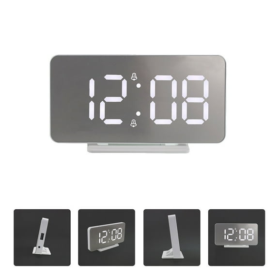 WHAMVOX  Digital Alarm Clock Bedside Round LED Decor Student Office Silver
