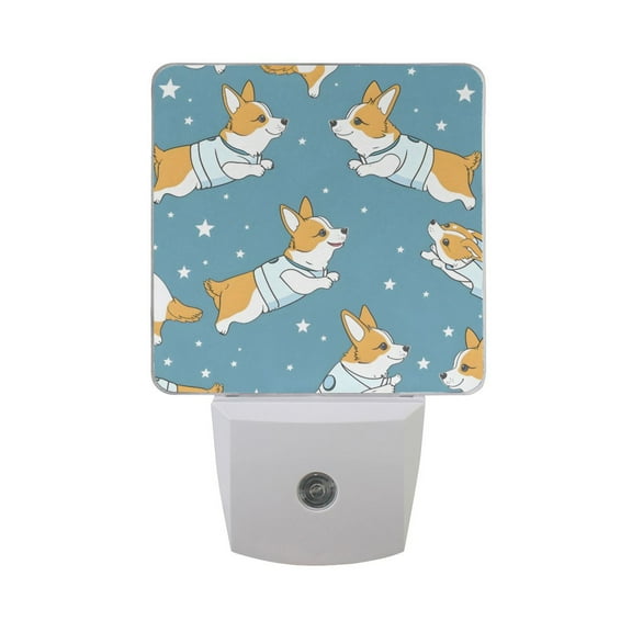 Cute Welsh Corgi Dogs Night Light 2 Pack LED Nightlight Plug into Wall Dusk to Dawn Sensor Soft White