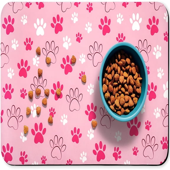 RLESO Dog Food Mat, Absorbent Water Bowl Mats Cat Pet Feeding Placemats Pink 12 * 20 inch