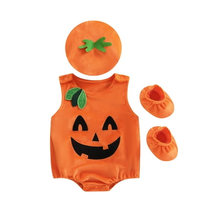 

Niceyoeuk Baby Halloween Clothes Set Embroidered Smiley Romper Hat Sock Shoes