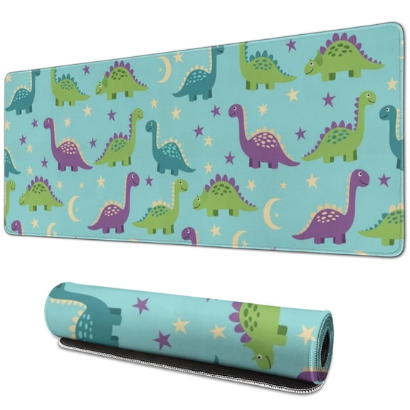 Long Mouse Pads for Desk,Light Blue Dinosaurs Celestial Pattern Desk Mats on Top Of Desks, Desk Mouse Pad Extra Large with 3mm Non-Slip Base and Stitched Edge for Gaming,Office,Work,Home 31.5"x11.8"