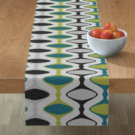

Cotton Sateen Table Runner 72 - Teal Olive Ogee Stripe Retro Midcentury Modern Geometric Abstract Gray Print Custom Table Linens by Spoonflower