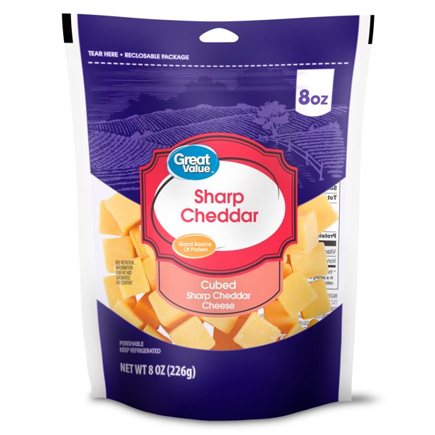 Great Value Cubed Cheese, Sharp Cheddar, 8 oz