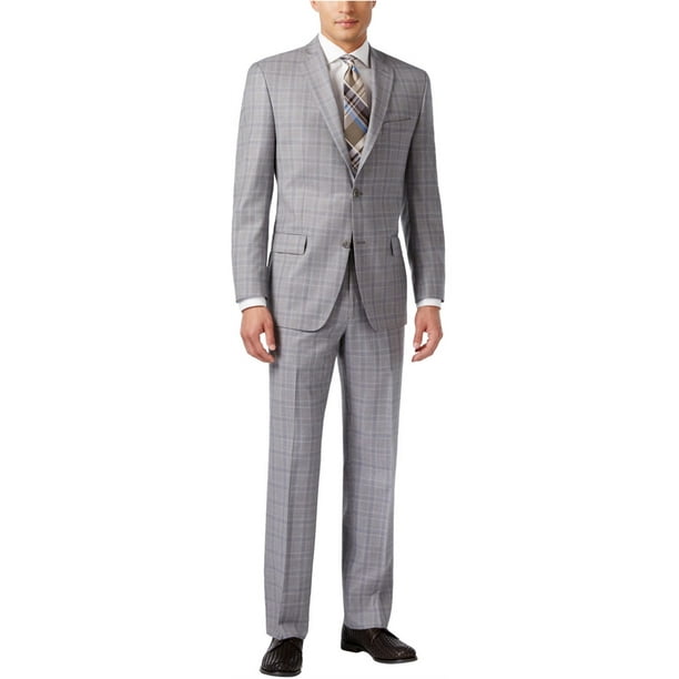 Michael Kors Mens Classic Plaid Two Button Formal Suit gray 40x38 -  