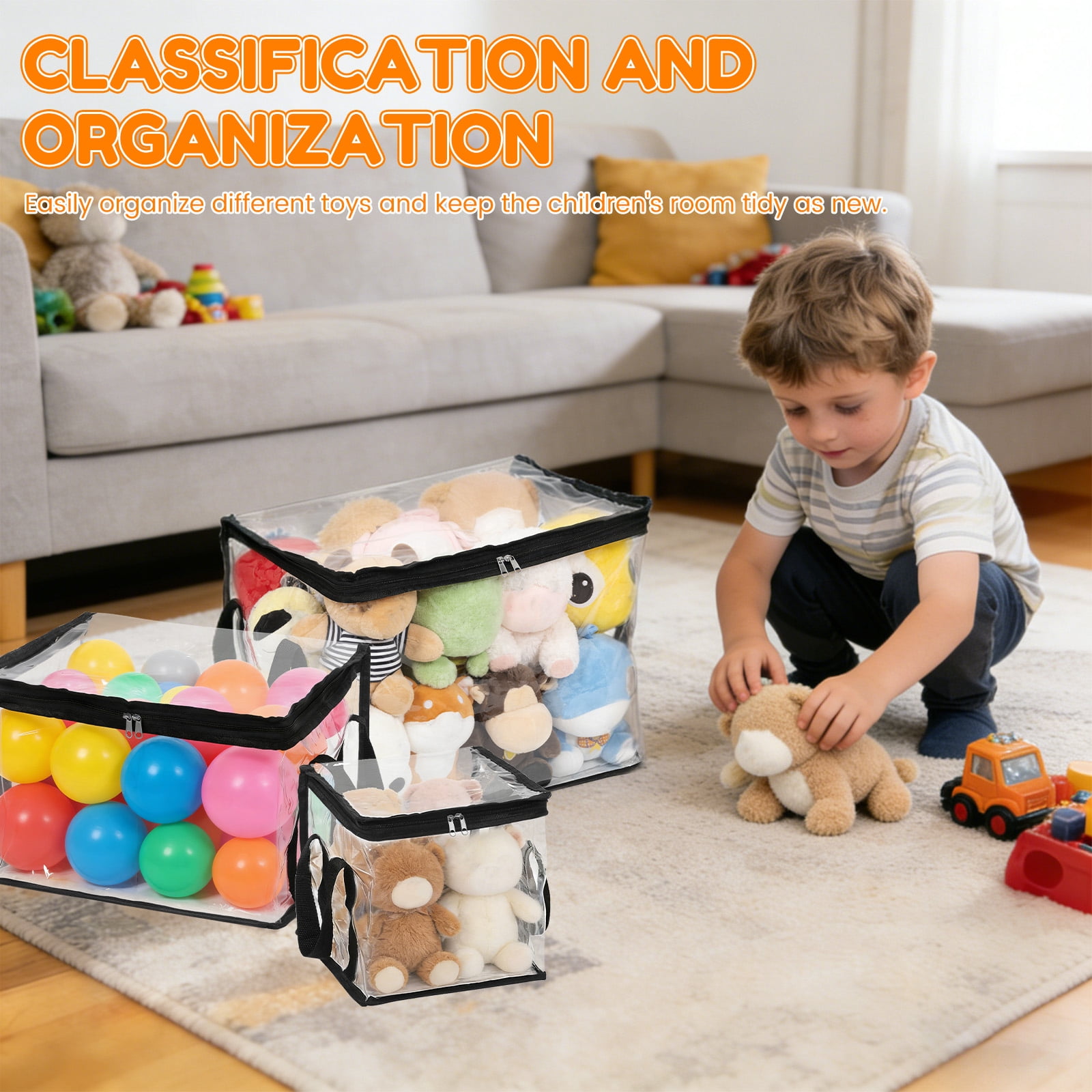 6Pcs Toy Storage Bag with Handle and Zipper Clear PVC Toy Organizer Bag Multipurpose for Doll Board Game Building Block