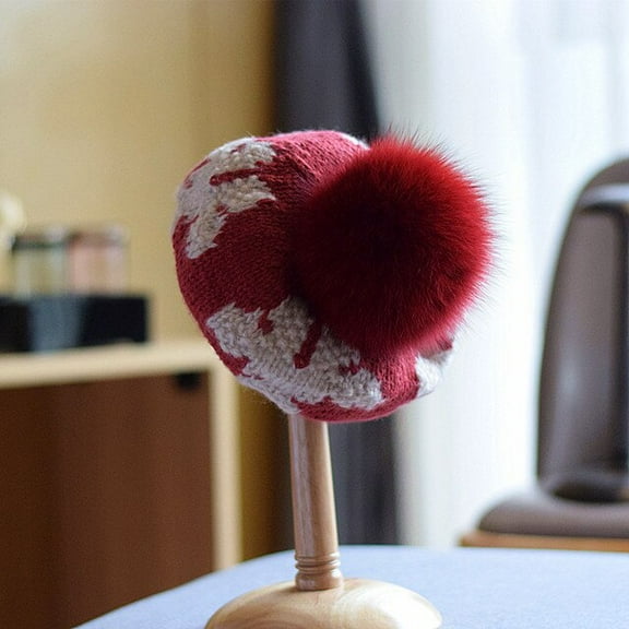 CoCopeaunt Berets Fall And Winter, Mohair Vintage Hand Crochet Pumpkin Bud Hat Fox Ball Wool Painter Hat