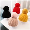 thumbnail image 1 of Autumn Winter Kids Hat Pompom Knitted Thick Children Girl Boy Beanie Cap Solid Color Warm Crochet Bonnet Hat Kids AccessoriesBeigeCN He Qiyong unisex, 1 of 1