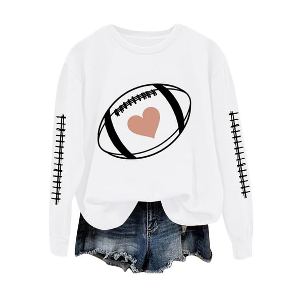 felwors Football Sweatshirts for Women Game Day Football Season Graphic Sweatshirt Long Sleeve Shirt Soccer Fans Pullover White, XXL