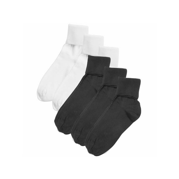 Women's Buster Brown 100% Cotton Fold Over Socks - 6 Pair Pack - White ...