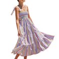 thumbnail image 3 of Vestido largo de verano, vestido informal de verano, vestido con tirantes y cuello ancho, vestido estampado, funcionalidad de alta precisión, 3 of 6