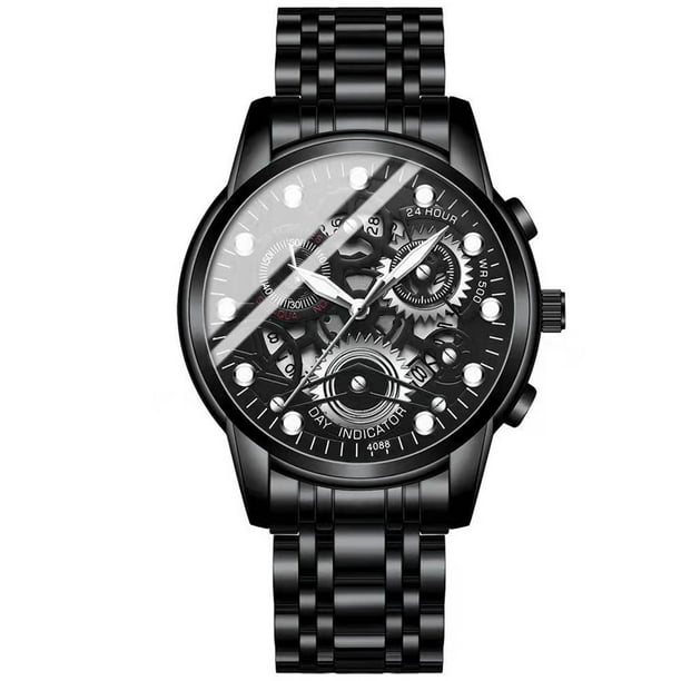 Relojes Vintage para Hombres, Reloj de Cuarzo de Acero Hueco Estudiante, 43Mm Caso 10 Mm de Espesor Aleación Esfera, Casual para Negocios Al Aire Libre