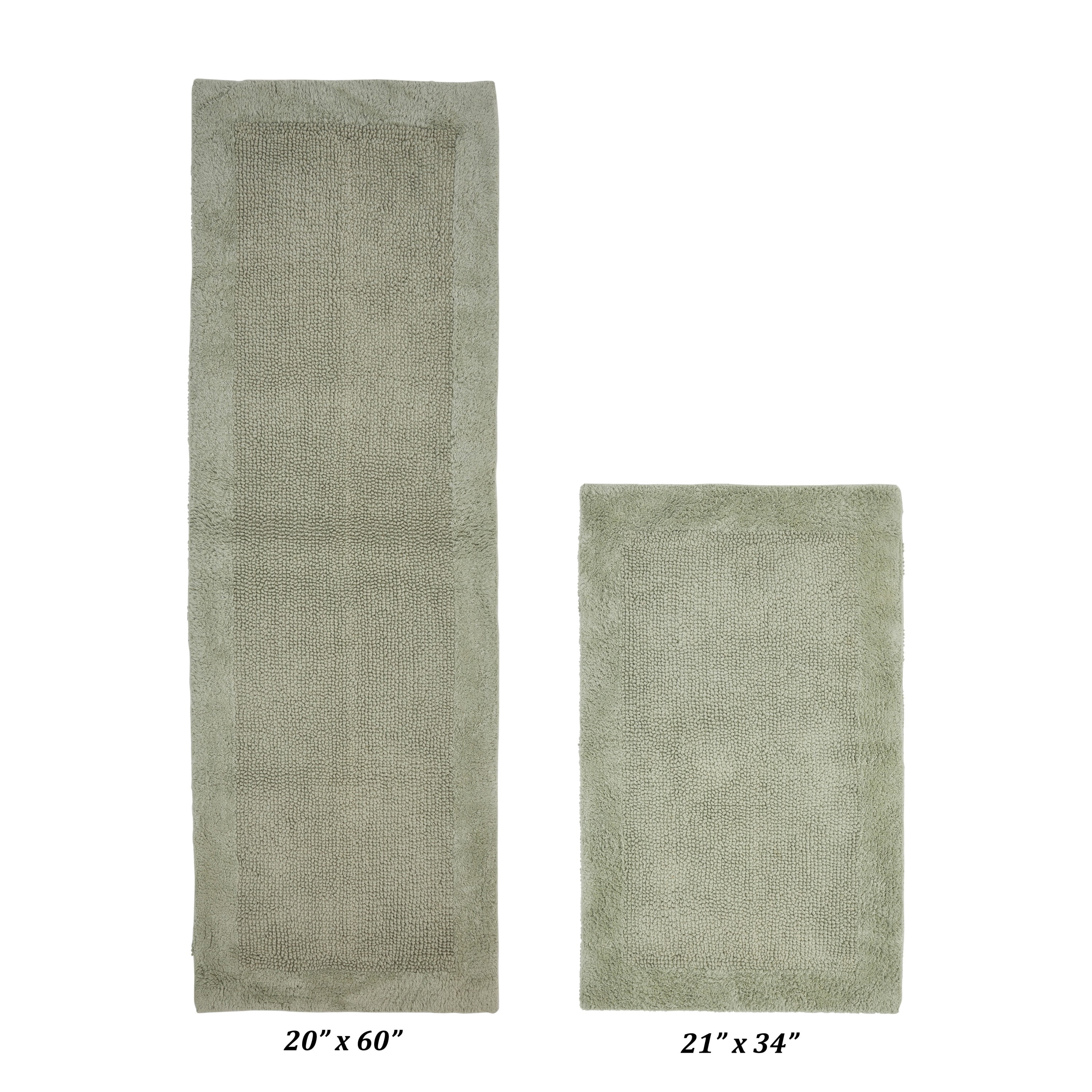 Better Trends 2 Piece Premium Bathroom Rug Set 100% Cotton Soft Tufted Reversible Bath Rug Water absorbent Bath Mat for Bathroom Shower and Tub Use, Edge Collection Dark Sage (21" x 34" | 20" x 60")