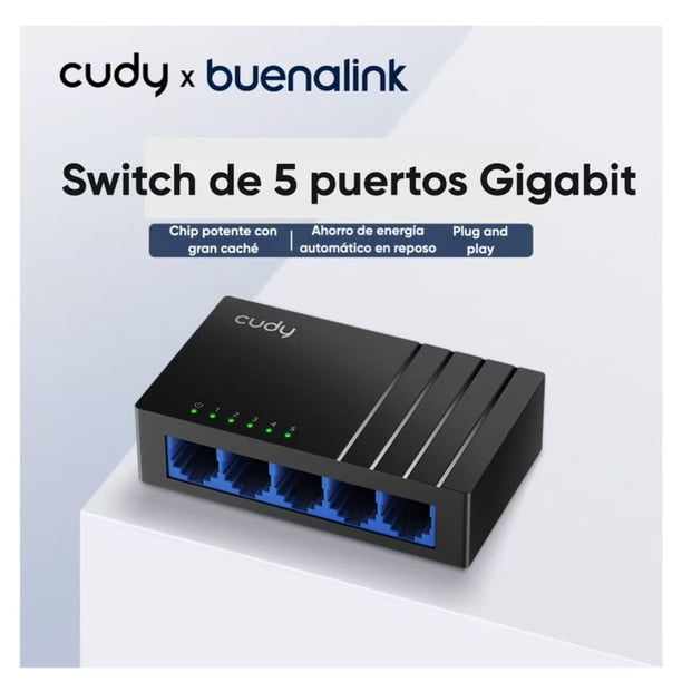 Switch Gigabit De 5 Puertos 10/100/1000 Mbps Cudy Gs105d, Plug & Play, Transmisión Ethernet Hasta 140 M, Red Cableada Estable Para Pc, Consolas, Smart Tv Y Cámaras Ip