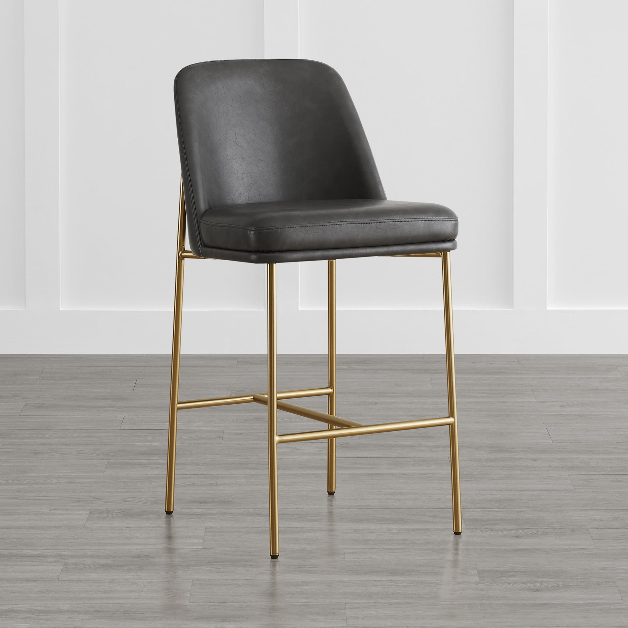 Spruce & Spring Modern 27-Inch Contemporary Counter Stool Set with Upholstered Seat and Metal Frame Set of 2, Retro Grey Faux Leather
