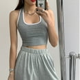 thumbnail image 4 of Women Summer Tops Sports Bra With Padded For Women Color Block Racerback Crop Tank Top Double Lined Yoga Shirt C9 Top Camisole for plus Size with Bra Corset Tube Bodysuit Cropped Grey One Size, 4 of 5