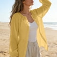 thumbnail image 4 of CaComMARK PI Button Down Shirt Women Casual Long Sleeve Shirts Breathable Plus Size Summer Sheer Mesh Tops Beach Cover Up Yellow, 4 of 9