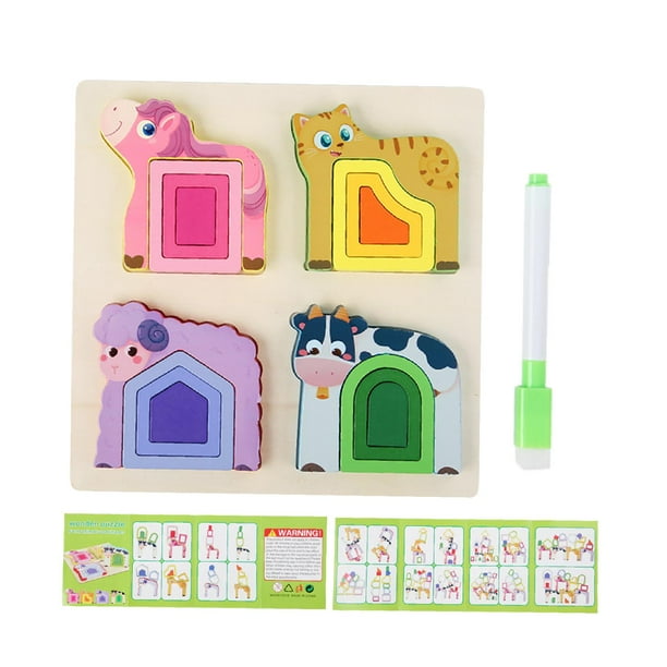 Rompecabezas de madera para combinar colores y formas, para niños y niñas. C