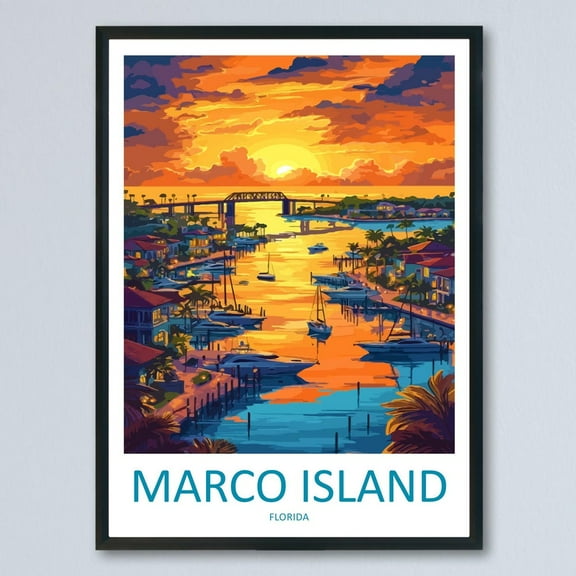 Kna Prints - 1 Pc Poster Marco Island Cartoon Travel Poster Florida Wall Art Beach Tropical Illustration Coastal Decor Marco Island Souvenir Gift, UNFRAMED-8x12