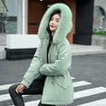 thumbnail image 5 of Viikei Women Coats Clearance Down Jackets for Women Cotton Coats Womens Winter Casual Hooodie Solid Thickening Velvet Keeping Warm Faux Plush Brim of a Hat Down Jacket Coat, 5 of 9