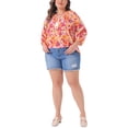 thumbnail image 2 of Agnes Orinda Women's Plus Size School College Self Tie Neck 3/4 Sleeves Floral Colorful Blouse 2X Orange, 2 of 6