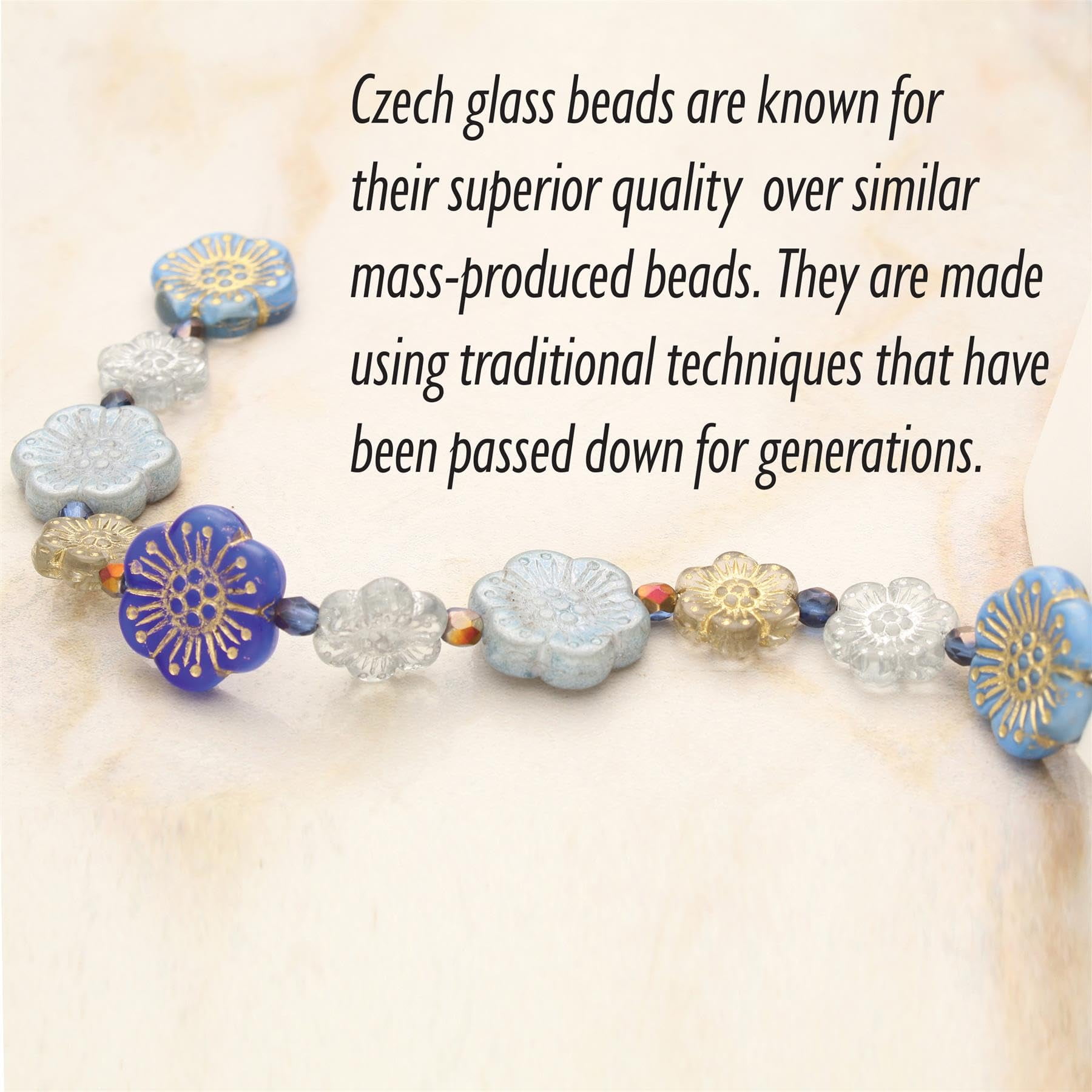 The Beadsmith Czech Glass Strands - High Quality, Pressed & Table Cut Beads – 6 x 7-Inch Strands, 19 Beads Per Strand – Blue New Gardens Mix – For Jewelry Making, Decorations & DIY Crafts