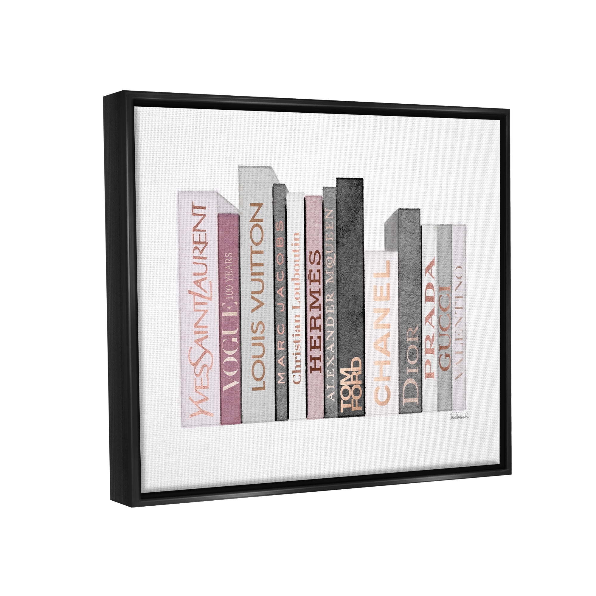 Stupell Industries Fashion Designer Bookstack Pink Grey Watercolor Jet Black Framed Floating Canvas Wall Art, 16x20, by Amanda Greenwood