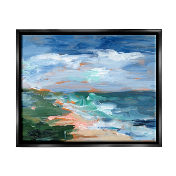 Crashing Beach Waves Abstract Scene Landscape Painting Jet Black Framed Art Print Wall Art