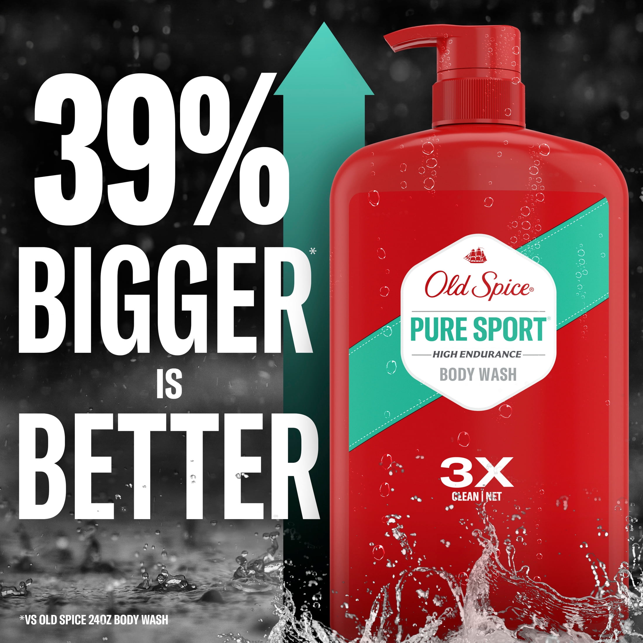 (4 pack) Old Spice Body Wash for Men, Pure Sport, 24/7 Shower Fresh, 33.4 fl oz