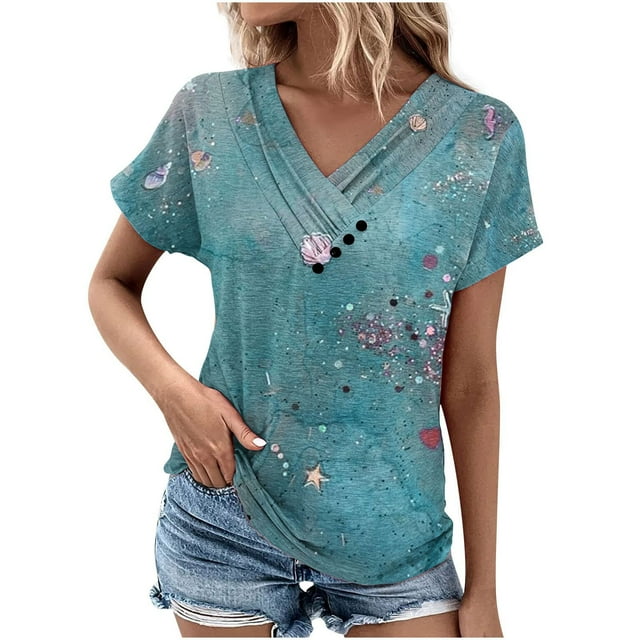 Blouses pour Femmes Col en V Décontracté Manches Courtes Printemps et Été Haut