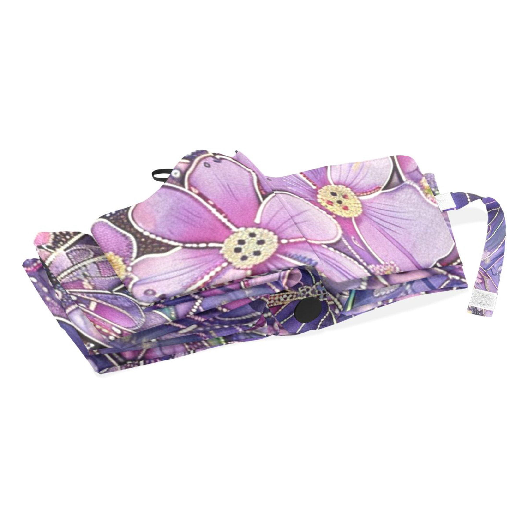 YAZAOO One-Touch Auto Open Close Rain Umbrella With Creative Purple Butterfly Garden Pattern