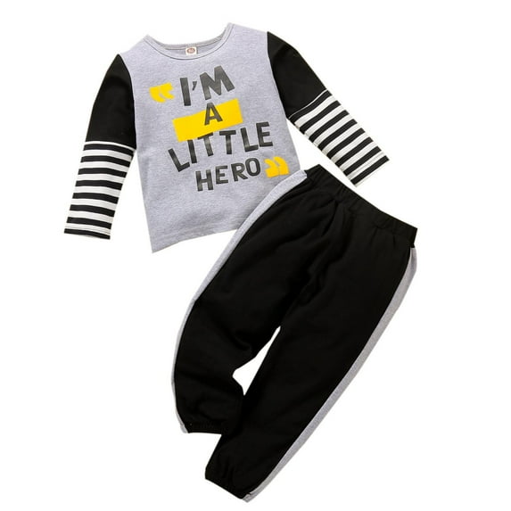 REORIAFEE Infant Baby Boy Clothes Casual Summer Outfits Set Gym Set Toddler Boys Autumn Winter Letter Print Long Sleeve Pullover Tops Trousers 2PCS Set Suit Gray 4-5 Years