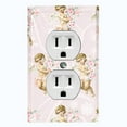 thumbnail image 1 of Metal Light Switch Plate Outlet Cover Romantic Pink Floral Cupid Damask Wallpaper AGL003, 1 of 13